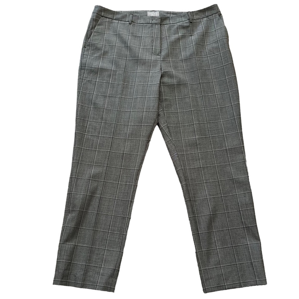 PURE Collection Slim Leg Wool Blend Black Windowpane Check Trouser 18